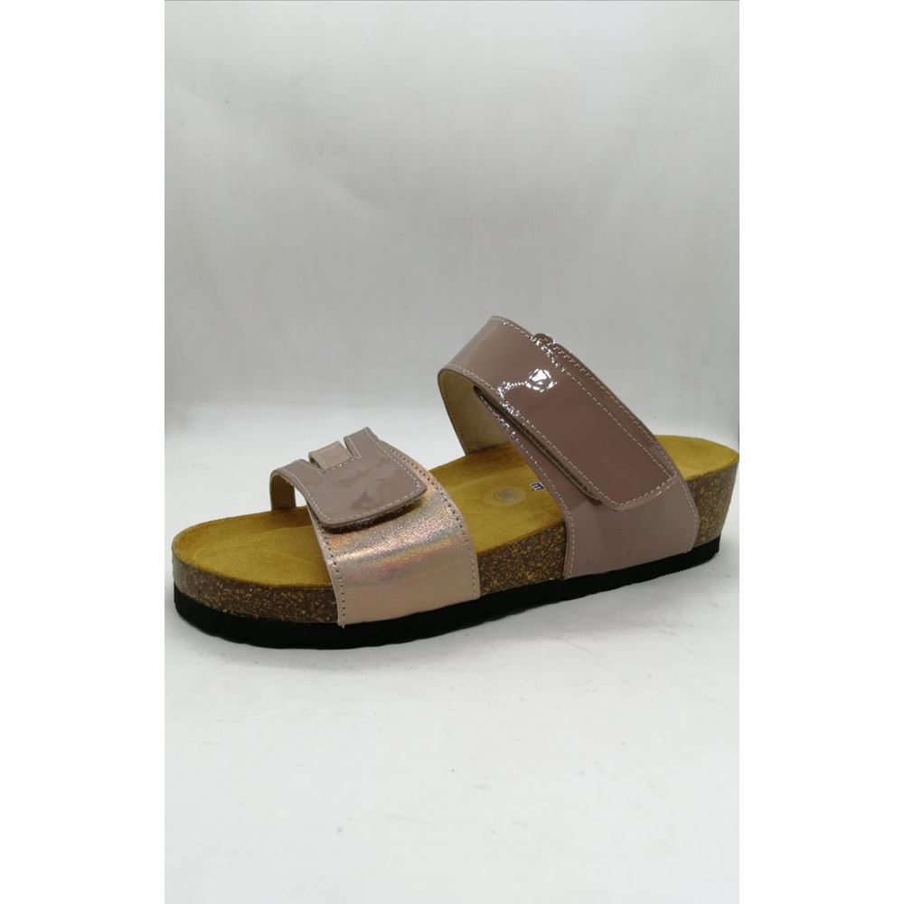 93002 Çift Bant Pudra Hakiki Deri Portekiz Mantarı Ortopedik Taban Terlik