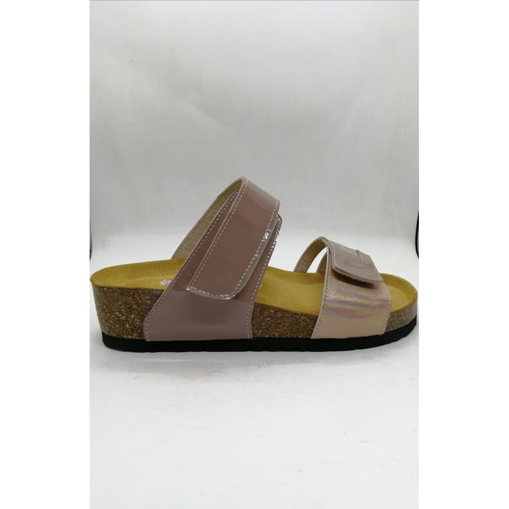 93002 Çift Bant Pudra Hakiki Deri Portekiz Mantarı Ortopedik Taban Terlik