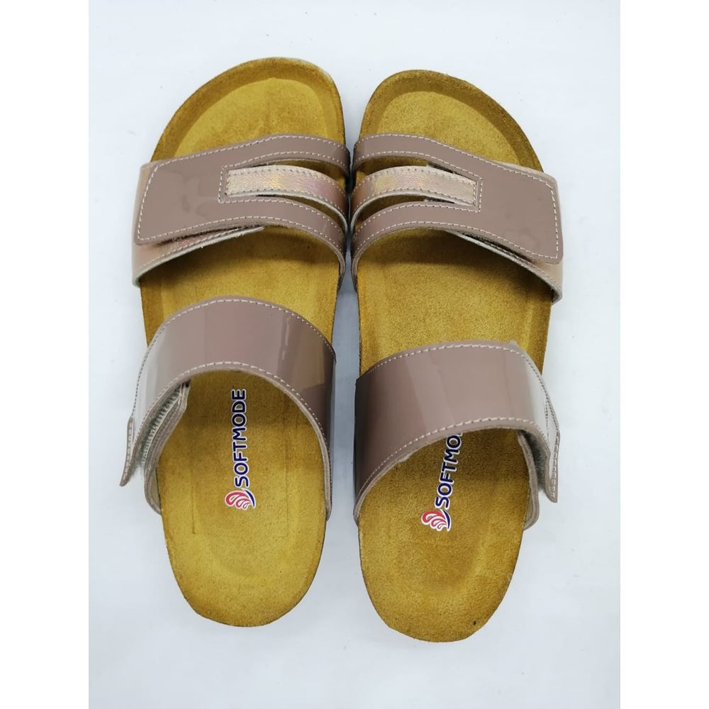 93002 Çift Bant Pudra Hakiki Deri Portekiz Mantarı Ortopedik Taban Terlik