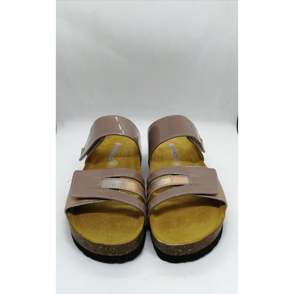 93002 Çift Bant Pudra Hakiki Deri Portekiz Mantarı Ortopedik Taban Terlik