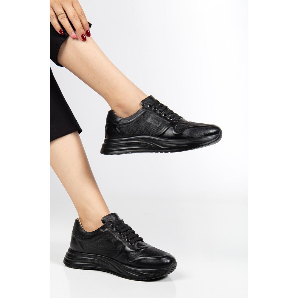 030 Siyah Taban Hakiki Deri Yumuşak Taban Ortopedik Ayakkabı