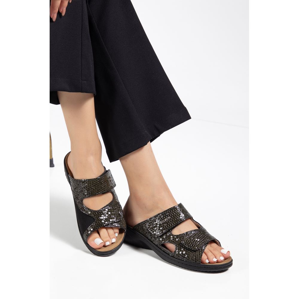 381 KOYU HAKİ ç Tabanı Çıkan Halluks Valgus Bunyon Kemik Çıkıntısına Özel Hakiki Deri Ortopedik Terlik