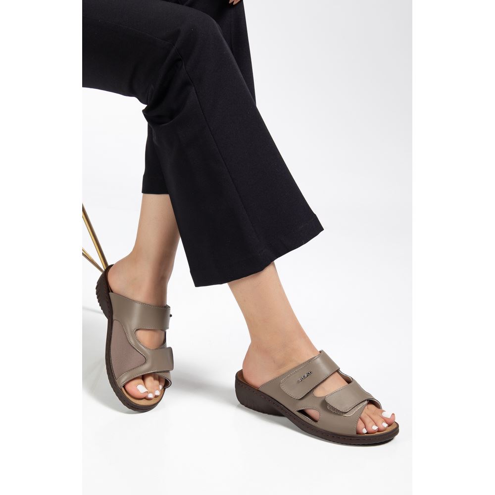 381 KOYU BEJ iç Tabanı Çıkan Halluks Valgus Bunyon Kemik Çıkıntısına Özel Hakiki Deri Ortopedik Terlik