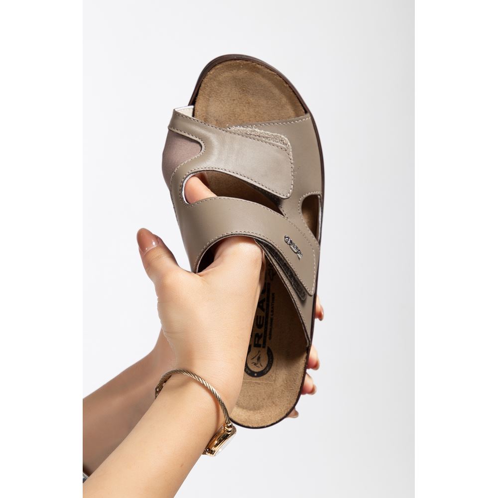 381 KOYU BEJ iç Tabanı Çıkan Halluks Valgus Bunyon Kemik Çıkıntısına Özel Hakiki Deri Ortopedik Terlik