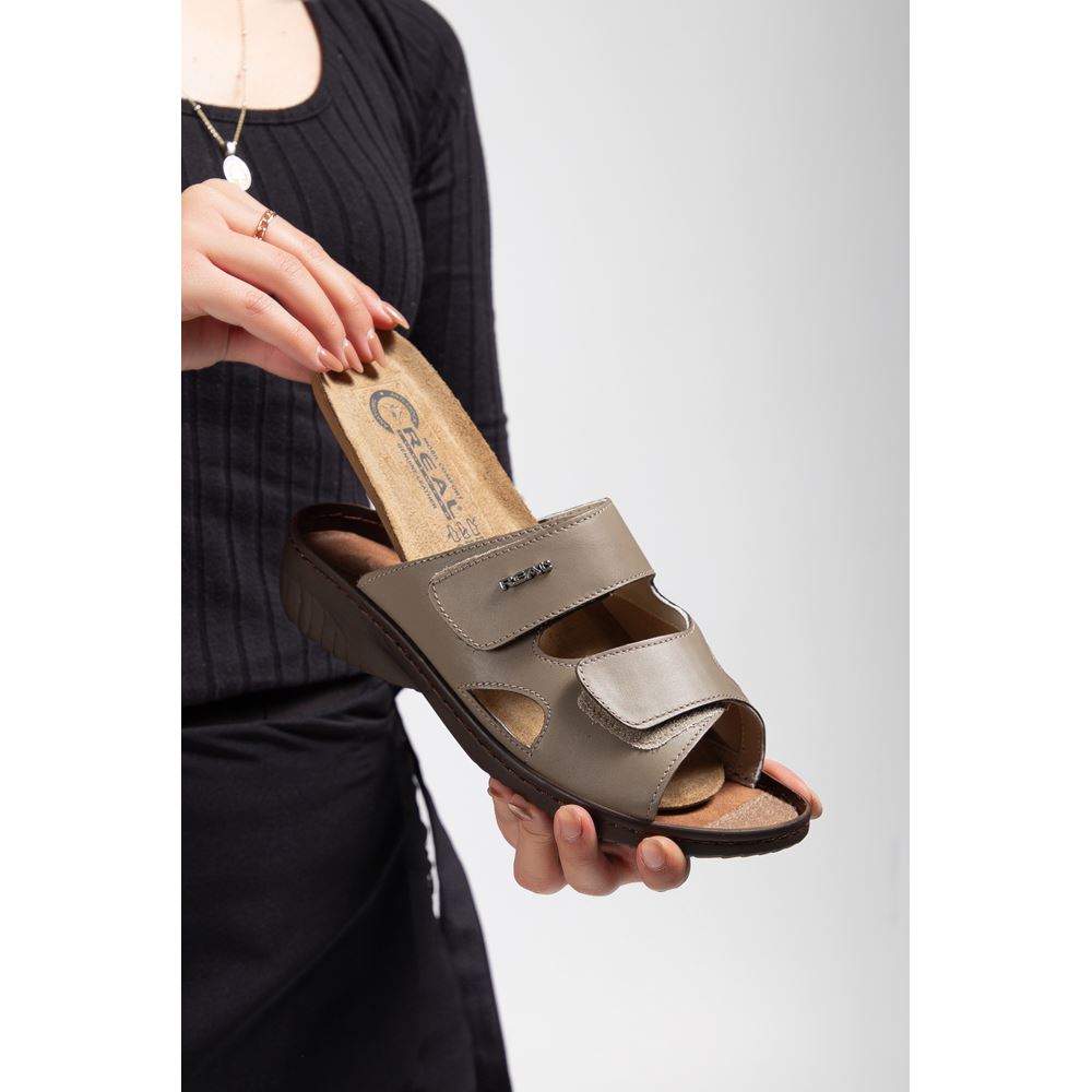 381 KOYU BEJ iç Tabanı Çıkan Halluks Valgus Bunyon Kemik Çıkıntısına Özel Hakiki Deri Ortopedik Terlik