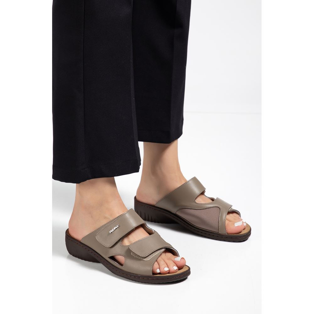 381 KOYU BEJ iç Tabanı Çıkan Halluks Valgus Bunyon Kemik Çıkıntısına Özel Hakiki Deri Ortopedik Terlik