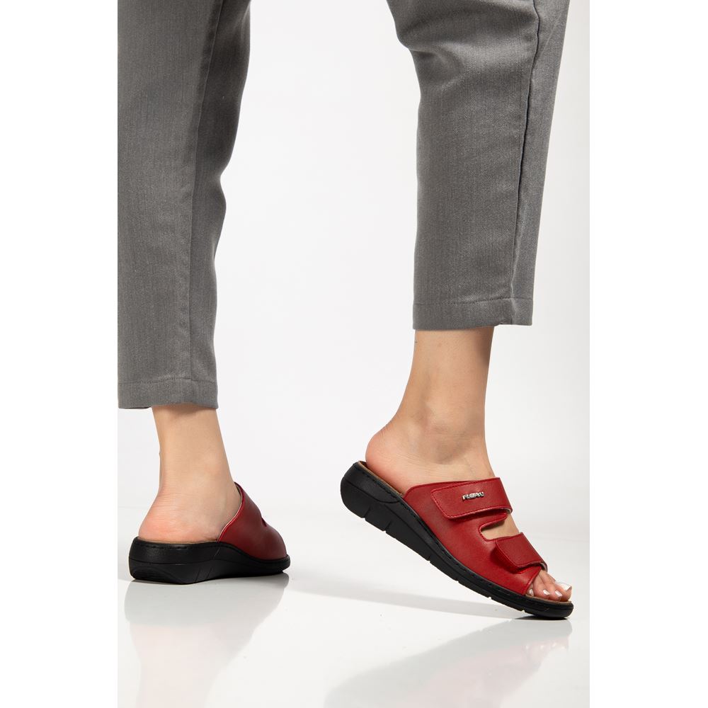 2811 KIRMIZI İç Tabanı Çıkan Hakiki Deri Ortopedik Terlik