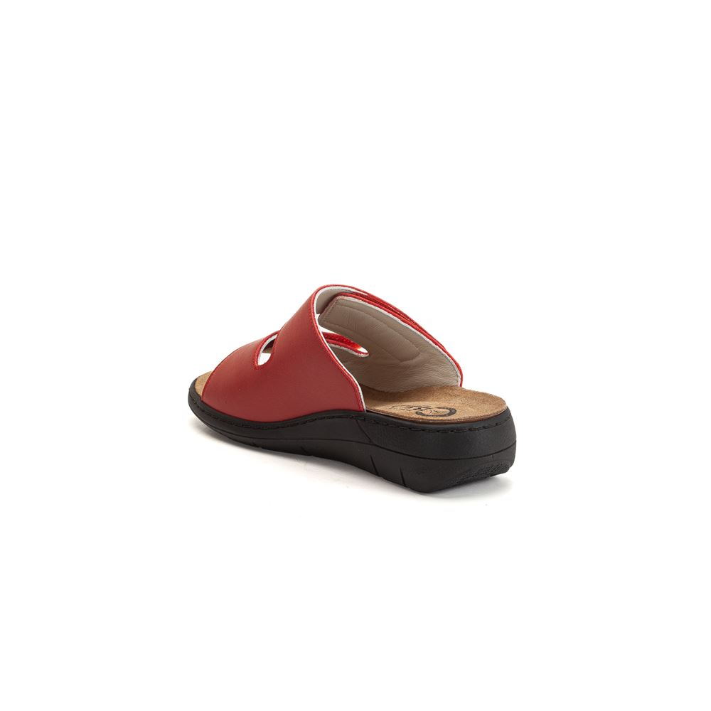 2811 KIRMIZI İç Tabanı Çıkan Hakiki Deri Ortopedik Terlik