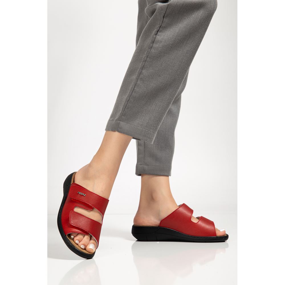 2811 KIRMIZI İç Tabanı Çıkan Hakiki Deri Ortopedik Terlik