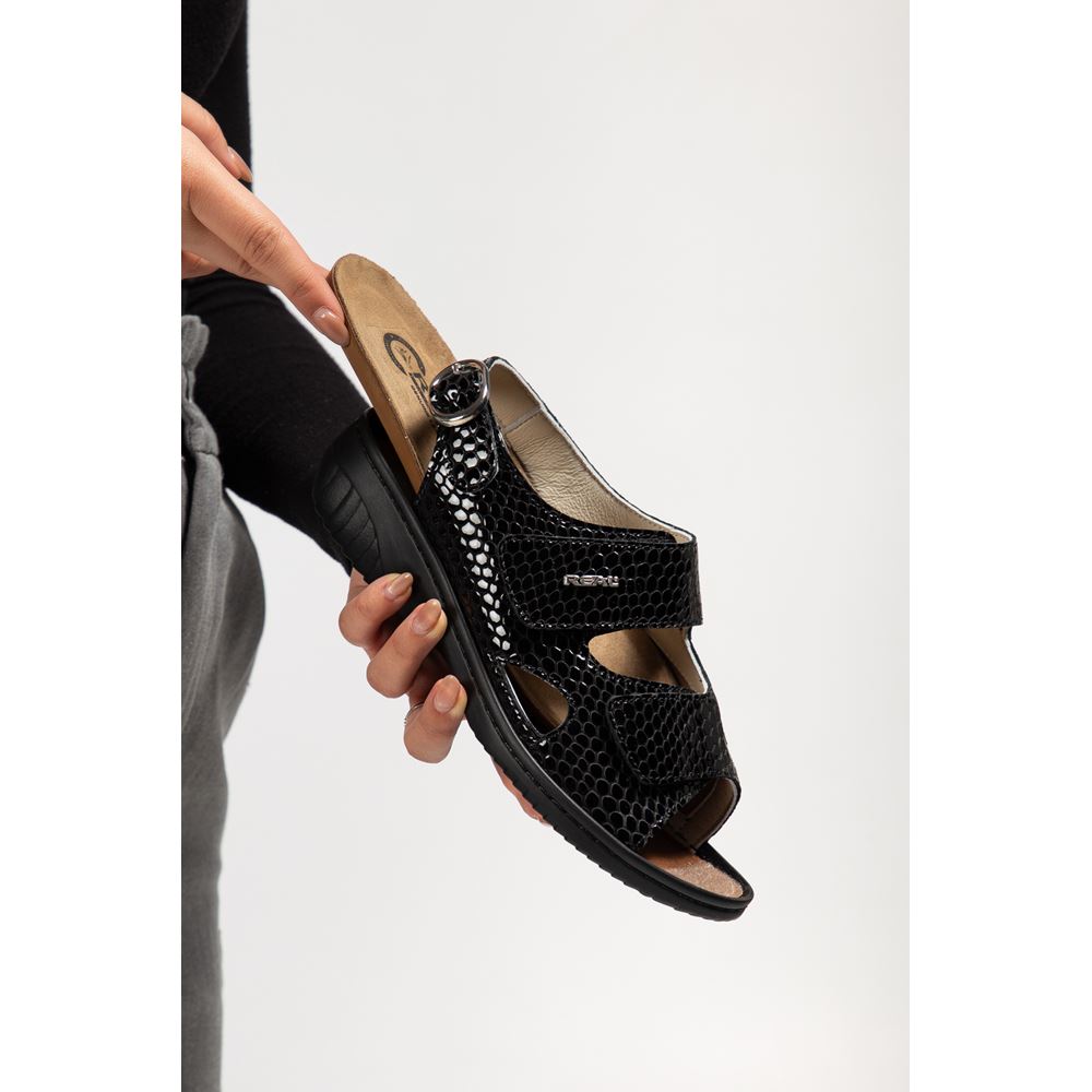 394 SİYAH Halluks Valgus Tabanı Çıkabilen Ortopedik Taban Hakiki Deri Sandalet