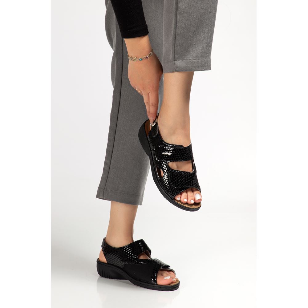 394 SİYAH Halluks Valgus Tabanı Çıkabilen Ortopedik Taban Hakiki Deri Sandalet