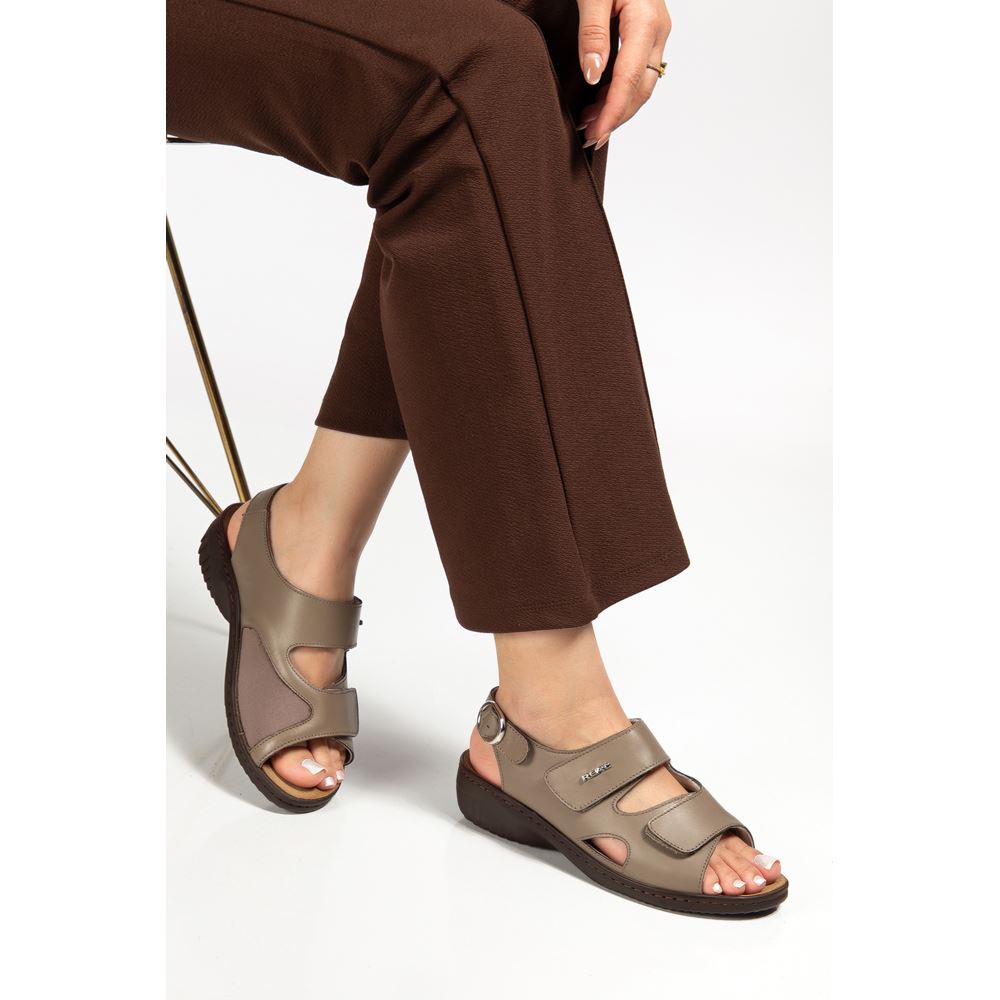 394 KOYU BEJ Halluks Valgus Tabanı Çıkabilen Ortopedik Taban Hakiki Deri Sandalet