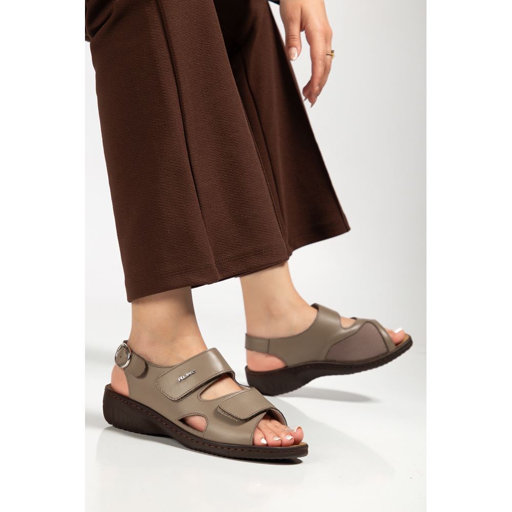 394 KOYU BEJ Halluks Valgus Tabanı Çıkabilen Ortopedik Taban Hakiki Deri Sandalet