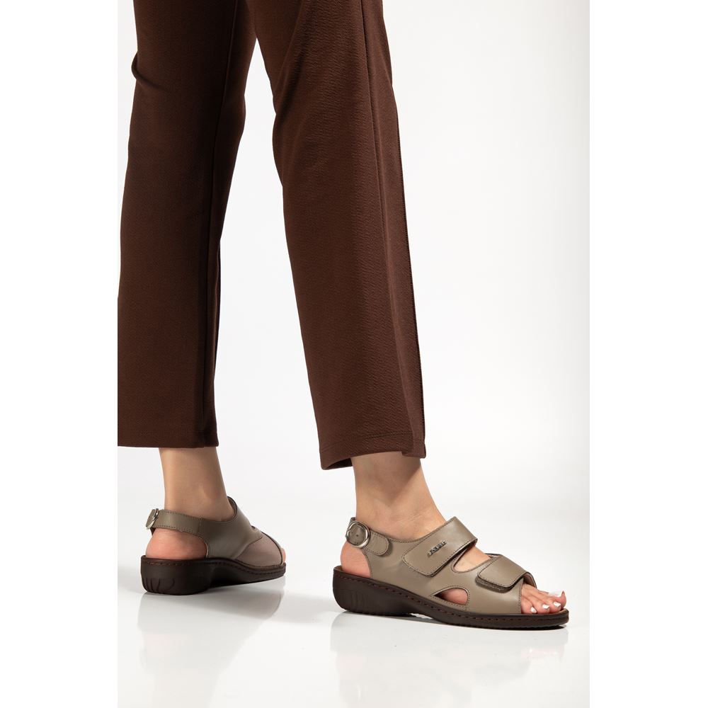 394 KOYU BEJ Halluks Valgus Tabanı Çıkabilen Ortopedik Taban Hakiki Deri Sandalet