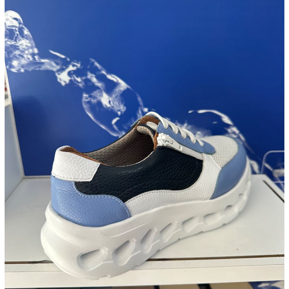 19248  BEYAZ/MAVİ Hakiki Deri Ortopedik  Spor Ayakkabısı