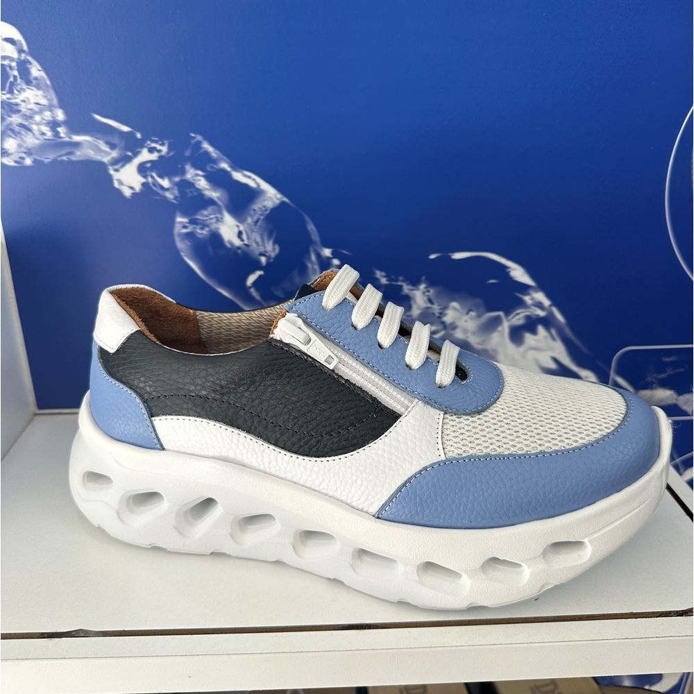 19248  BEYAZ/MAVİ Hakiki Deri Ortopedik  Spor Ayakkabısı