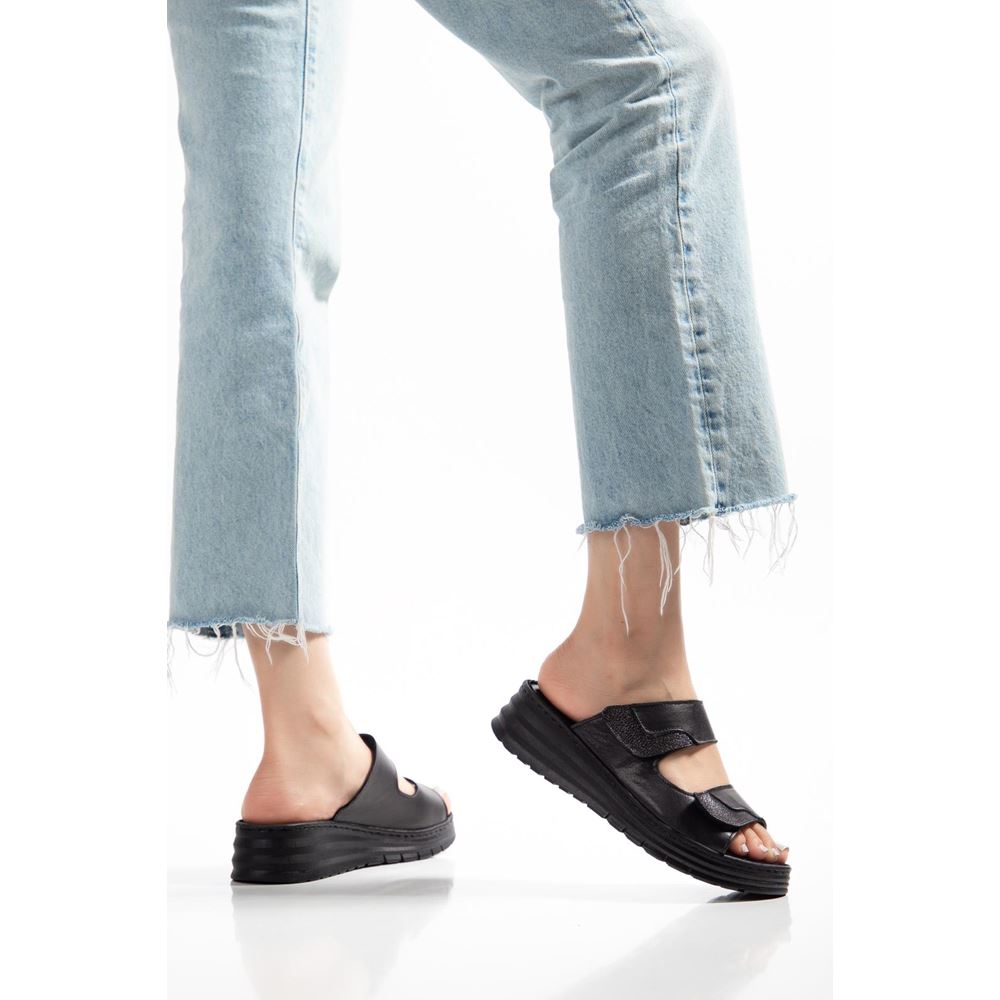 34 SİYAH Hakiki Deri Comfort Ortopedik Terlik