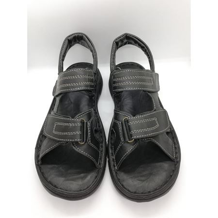 1715 SİYAH  ANATOMİK HAKİKİ DERİ SANDALET  