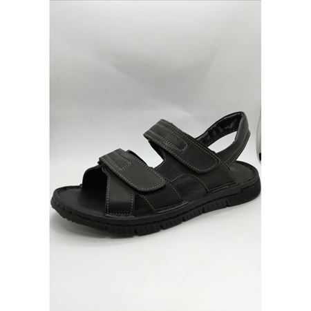 1715 SİYAH  ANATOMİK HAKİKİ DERİ SANDALET  