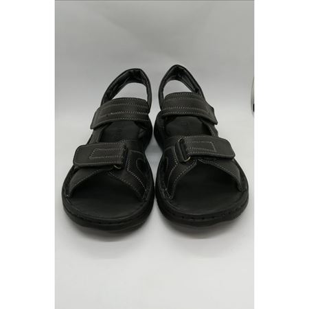 1715 SİYAH  ANATOMİK HAKİKİ DERİ SANDALET  