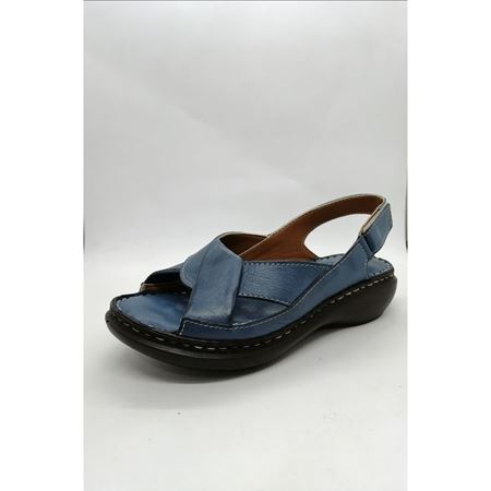 204 Kot Mavi Hakiki Deri Ortopedik Masaj Tabanlı Sandalet