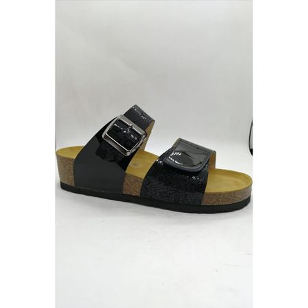 93002 Tek Toka Bant Siyah Hakiki Deri Portekiz Mantarı Ortopedik Taban Terlik