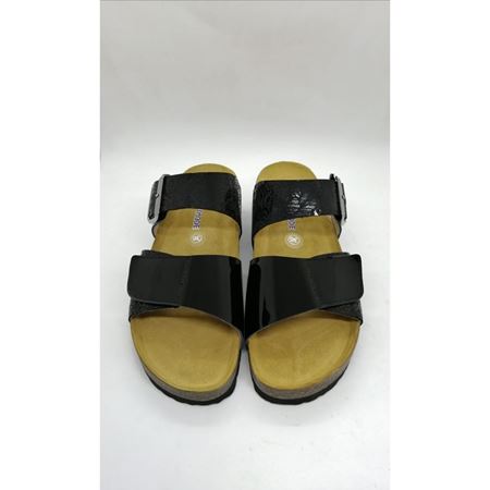 93002 Tek Toka Bant Siyah Hakiki Deri Portekiz Mantarı Ortopedik Taban Terlik