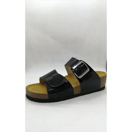 93002 Tek Toka Bant Siyah Hakiki Deri Portekiz Mantarı Ortopedik Taban Terlik