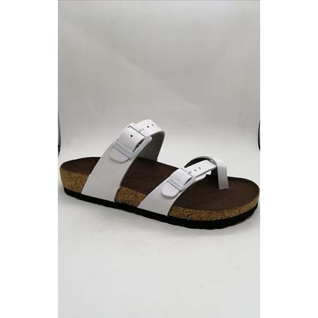 ALICE Beyaz Hakiki Deri Portekiz Mantarı Ortopedik Taban Terlik