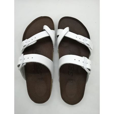 ALICE Beyaz Hakiki Deri Portekiz Mantarı Ortopedik Taban Terlik