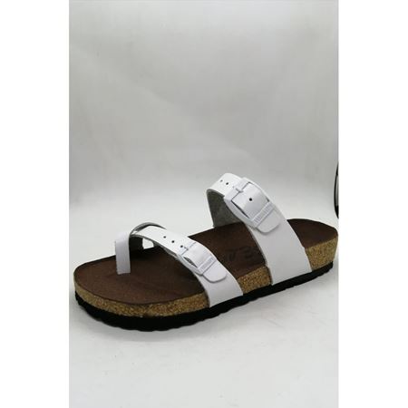 ALICE Beyaz Hakiki Deri Portekiz Mantarı Ortopedik Taban Terlik