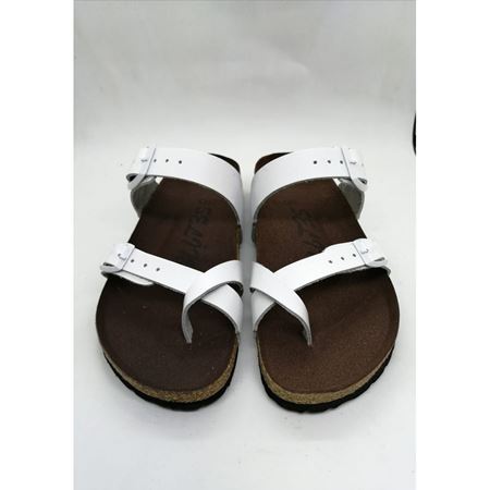 ALICE Beyaz Hakiki Deri Portekiz Mantarı Ortopedik Taban Terlik