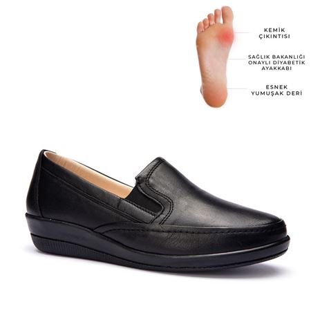 006 Siyah Hakiki Deri Ortopedik Diabetik Comfort