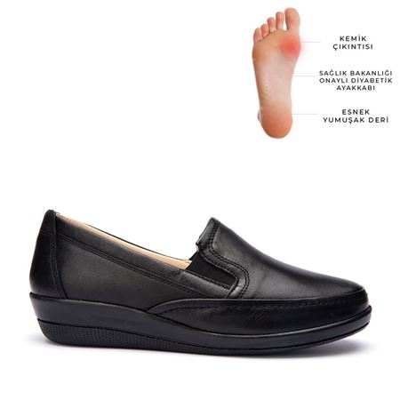 006 Siyah Hakiki Deri Ortopedik Diabetik Comfort