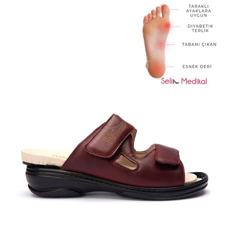 019 BORDO TABANI ÇIKABİLEN HAKİKİ DERİ DİABETİK ve ORTOPEDİK  TERLİK