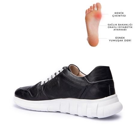 030 Siyah Hakiki Deri Tam Ortopedik Diyabetik Spor Ayakkabısı