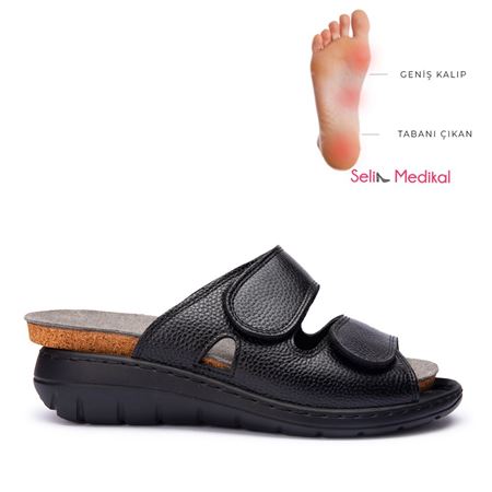 218 SİYAH TABANI ÇIKABİLİR MİMOZA HAKİKİ DERİ  ORTOPEDİK TERLİK
