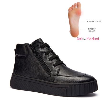 16205 Siyah Deer Hakiki Deri Comfort Bot