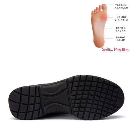 19209 Siyah Hakiki Deri Bağcıklı Fermuarlı Esnek Taban