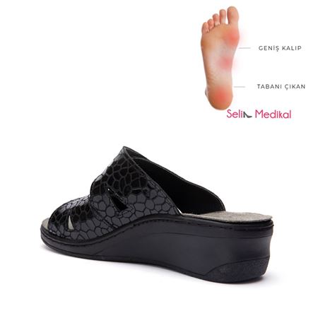 1365808 SİYAH TURTLE TABANI ÇIKAN HAKİKİ DERİ ORTOPEDİK TERLİK