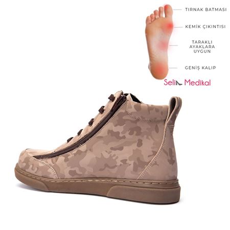 Frency Taupe Kamuflaj Hakiki Deri Çift Fermuarlı 