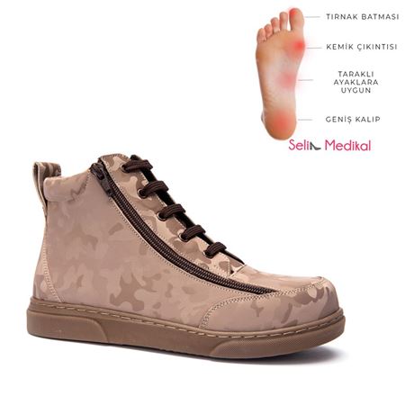 Frency Taupe Kamuflaj Hakiki Deri Çift Fermuarlı 