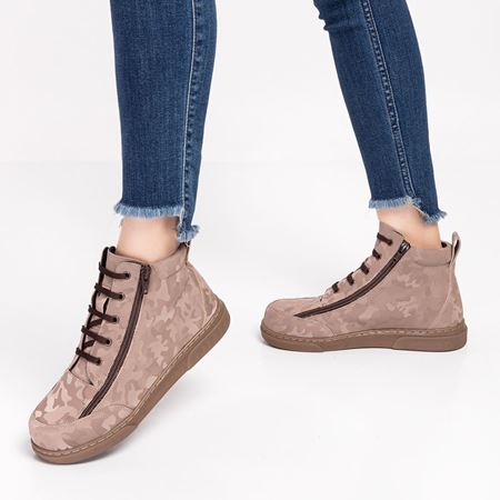 Frency Taupe Kamuflaj Hakiki Deri Çift Fermuarlı 