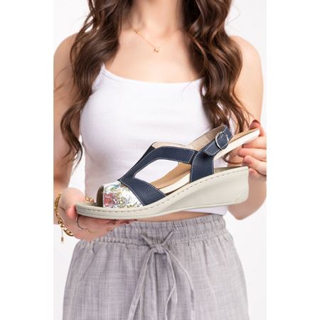 1365803 Lacivert Tabanı Çıkabilen Hakiki Deri Ortopedik Sandalet