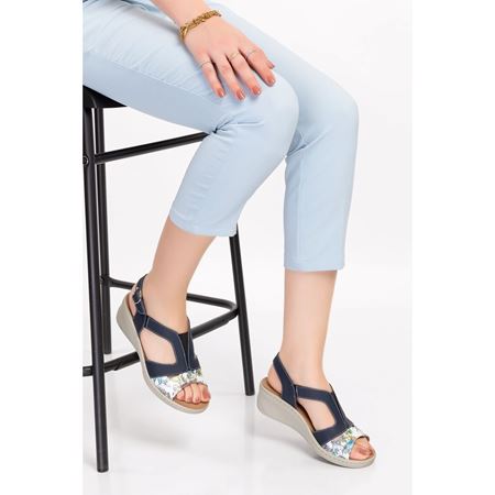 1365803 Lacivert Tabanı Çıkabilen Hakiki Deri Ortopedik Sandalet