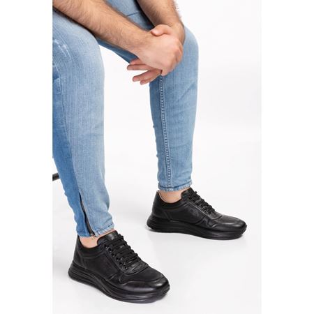 030 Siyah Taban Hakiki Deri Yumuşak Taban Ortopedik Ayakkabı