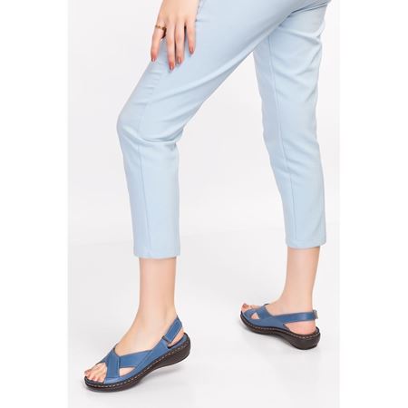 204 Kot Mavi Hakiki Deri Ortopedik Masaj Tabanlı Sandalet