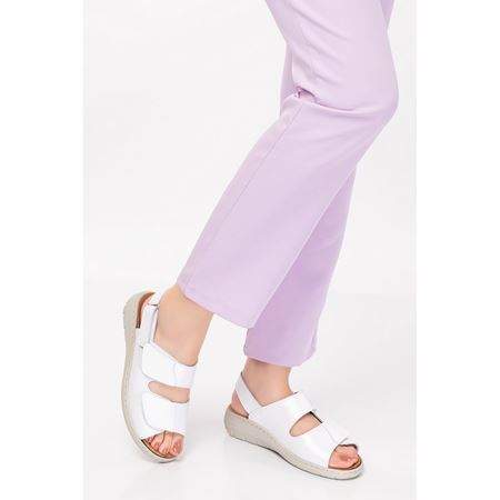 2171 Beyaz Tabanı Çıkabilen Orjinal Mantar Ortopedik Taban Hakiki Deri Sandalet