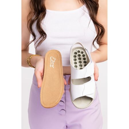 2171 Beyaz Tabanı Çıkabilen Orjinal Mantar Ortopedik Taban Hakiki Deri Sandalet