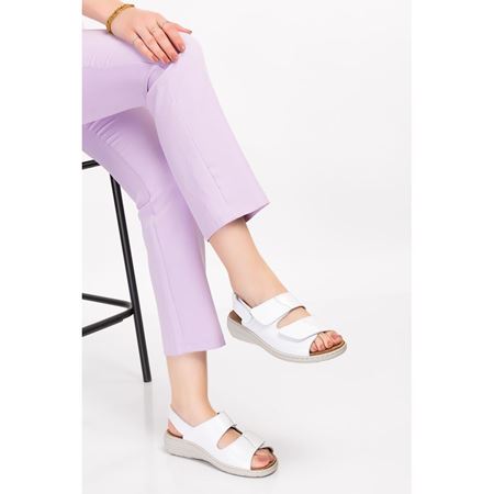 2171 Beyaz Tabanı Çıkabilen Orjinal Mantar Ortopedik Taban Hakiki Deri Sandalet